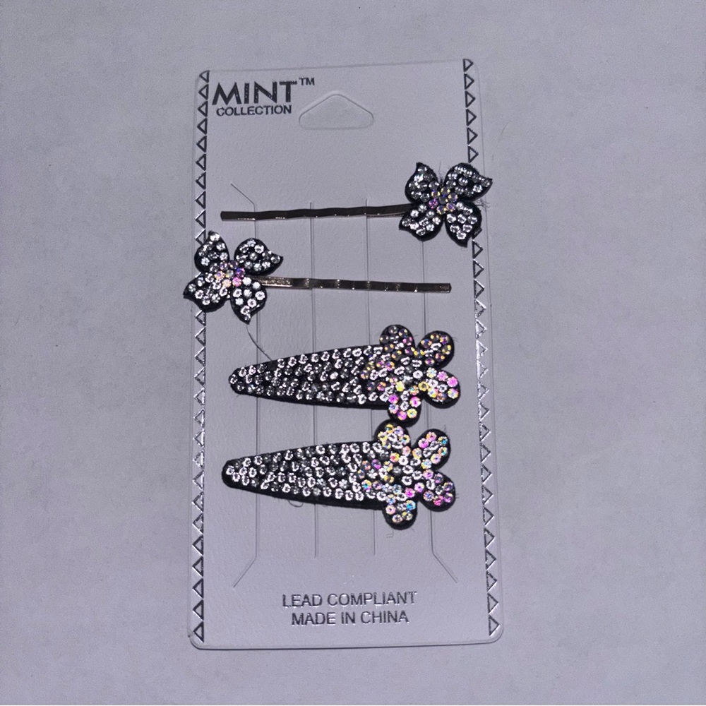Mint Collection Sparkling Hair Clips - Silver and Black